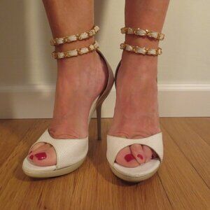 Last chance REPORT SIGNATURE White Chain Double Ankle Strap Stiletto Sandals